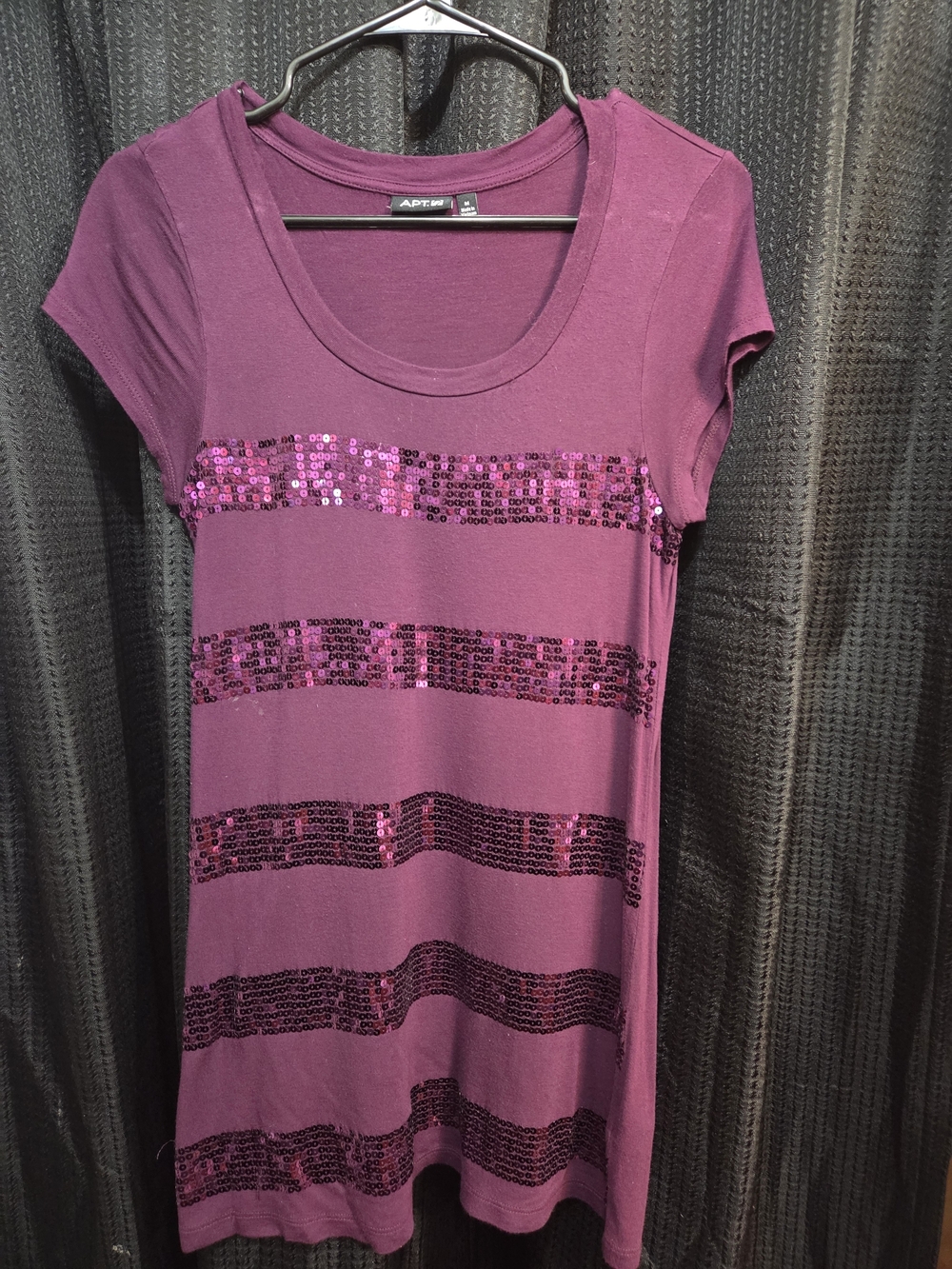 Apt. 9 Purple Short-Sleeve Scoop Neck Top with Sequin Stripes SIZE M - Picture 2 of 4